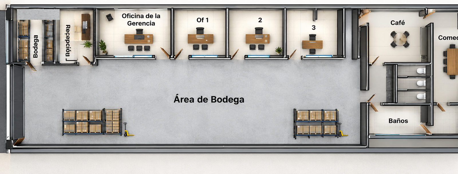 BODEGA EN RENTA 300 m²  – ZONA INDUSTRIAL | OFICINAS + PANELES SOLARES